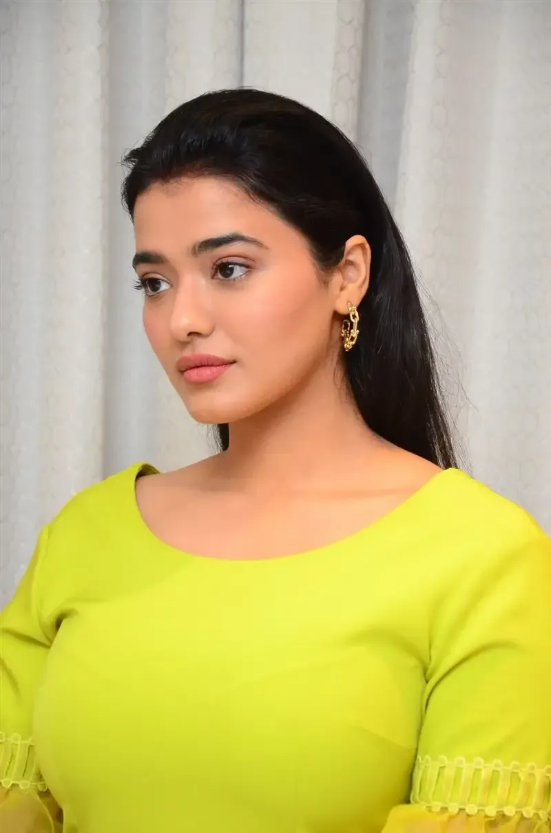 TOLLYWOOD ACTRESS KETIKA SHARMA IN LIGHT GREEN YELLOW DRESS 11